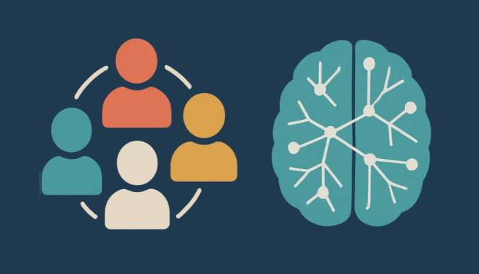graphic signifying 'inclusion and neuroscience' with illustrations of multicolored figures in a circle next to a brain